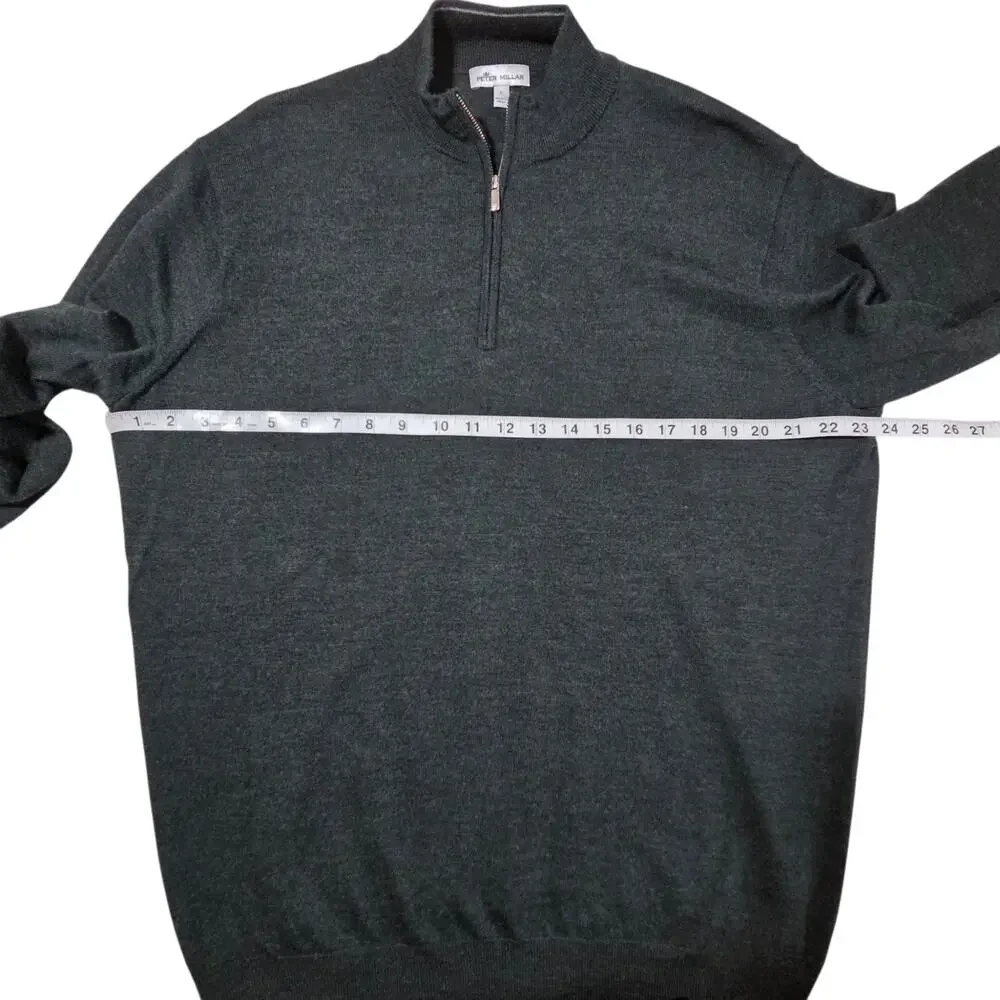 Peter Millar Autumn Crest Sweater Quarter Zip Merino Wool Sz L Forest Green